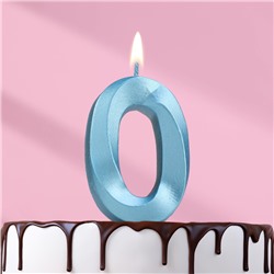 Свеча в торт "Грань", цифра "0", голубой металлик, 6,5 см