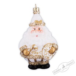 Дед Мороз в белой шубе с золотыми узорами (стекло) 8х8х10 см