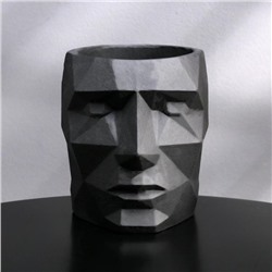 Кашпо полигональное из гипса «Голова», цвет чёрный, 11 × 12 см