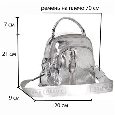 Рюкзак натуральная кожа лаковая, цвет серебро, маленький, ручка на плечо, Polina & Eiterou W 18146-18j
