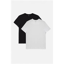 Черно-белые футболки, комплект из 2 футболок с V-образным вырезом, однотонный, 100 % хлопок, стандартного кроя