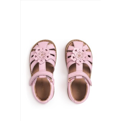 Start Rite Pink Flora Pale Leather Rip Tape Toe In Sandals