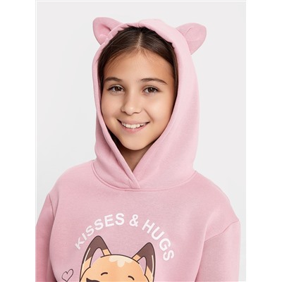 Худи для девочек в пыльно-розовом оттенке с принтом в виде лисички