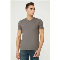 Мужская футболка антрацитового цвета, 100 % хлопок, с v-образным вырезом, стандартный крой E001001