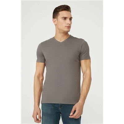 Мужская футболка стандартного кроя из 100 % хлопка с v-образным вырезом антрацитового цвета E001001