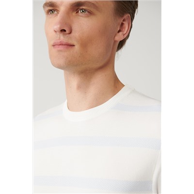 Трикотажная футболка цвета экрю с круглым вырезом в полоску из искусственного шелка, стандартный крой