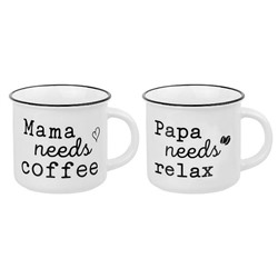 Набор 2 кружек 400 мл 13*9,5*8,8 см "Papa needs relax & Mama needs coffee" NEW BONE CHINA