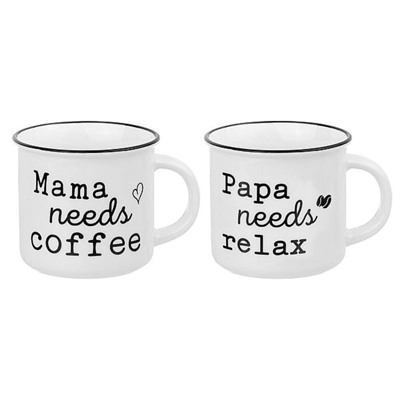 Набор 2 кружек 400 мл 13*9,5*8,8 см "Papa needs relax & Mama needs coffee" NEW BONE CHINA