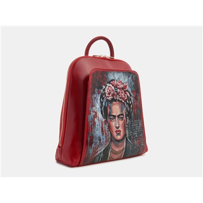 Красный кожаный рюкзак с росписью из натуральной кожи «R0023 Red Фрида»