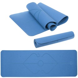 Коврик для йоги 6 мм 183*61 см "Шамбола" с лазерной гравировкой (ТРЕ), синий