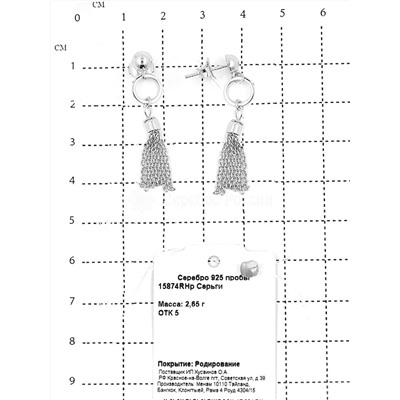 Серьги-пусеты из серебра родированные 925 пробы 15874RHр