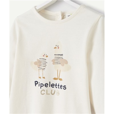 T-SHIRT EN COTON RECYCLÉ BLANC AVEC MESSAGE ET ANIMAL BÉBÉ FILLE