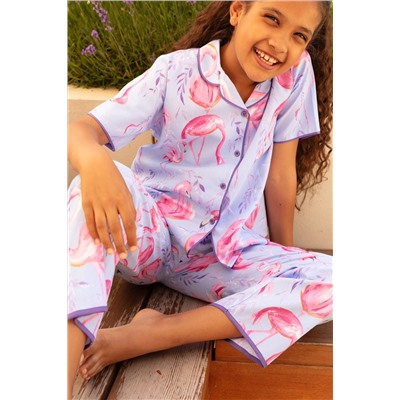 Minijammies Blue Flamingo Print Short Sleeve Pyjamas Set