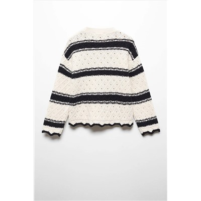 Mango Striped Openwork Knit Sweater