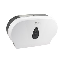 GFmark - Диспенсер для туалетной бумаги - барабан, на 2 РУЛОНА, пластиковый, БЕЛЫЙ, с глазком - капля, с ключем  ( 928)