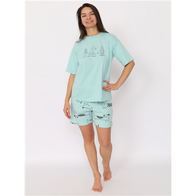 CSXW 50034-49 Пижама женская (футболка, шорты),светло-бирюзовый