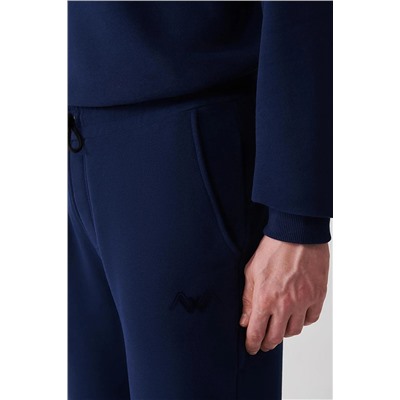 Темно-синие спортивные штаны с кружевной талией в 3 нити без приподнятой детали, стандартная посадка