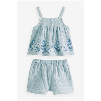 Blue Embroidered Top and Shorts Set (3mths-7yrs)