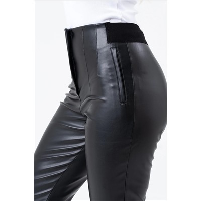 23076-Женские эластичные кожаные брюки с высокой талией - черные