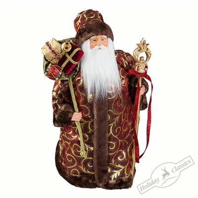 Дед Мороз в бордово-золотой бархатной шубе 45 см