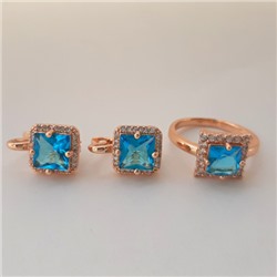 Комплект коллекция "Дубай", покрытие позолота с камнем, цвет голубой серьги, кольцо р-р 20, Е3246, арт.747.968