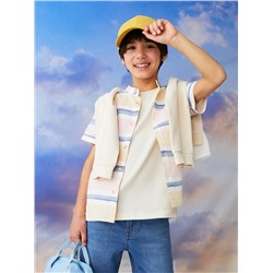 LC Waikiki Поплиновая рубашка в полоску с круглым вырезом и короткими рукавами для мальчика