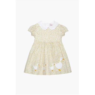 Trotters London Little Yellow Floral Petal Collar Cotton Duck Dress