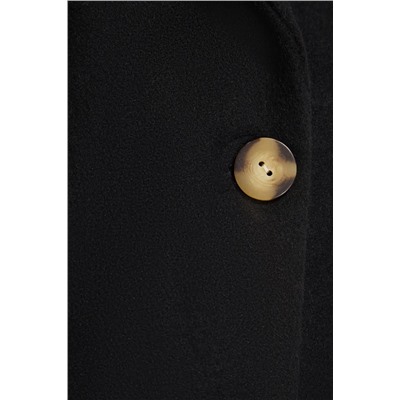 Черное тканое пальто с широкой прострочкой на пуговицах TBBAW23KB00007