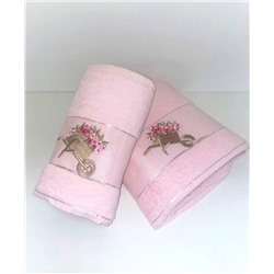 Набор махровых полотенец Diva Afrodita 2пр (50х90+70х140) Телега 100 % хлопок светло-розовый