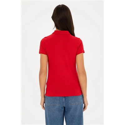Женская красная базовая футболка с воротником-поло Неожиданная скидка в корзине