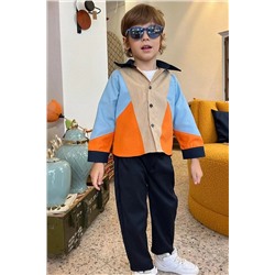 Детская рубашка из габардина с красочной вышивкой и детальной блокировкой HULM47822SEGS0068-4