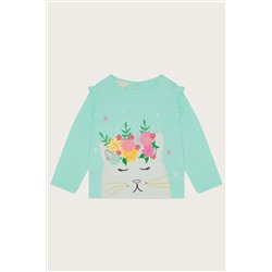 Monsoon Baby Green Floral Cat Long Sleeve Top