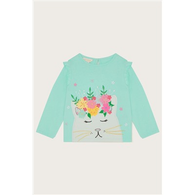 Monsoon Baby Green Floral Cat Long Sleeve Top