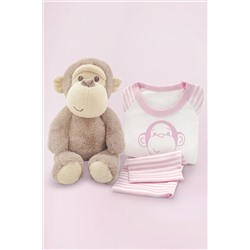 Babyblooms Monkey Soft Toy with Personalised Pink Stripe Pyjamas