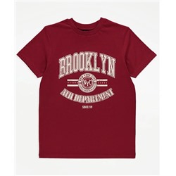 Red Brooklyn Slogan T-Shirt