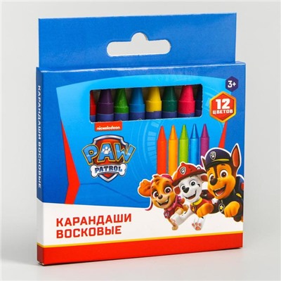 Восковые карандаши, набор 12 цветов, высота  8 см, диаметр 0,8 см, Щенячий патруль