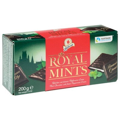 Шоколад порционный HALLOREN "Royal Mints" с мятной начинкой, 200 г, картонная коробка, 40659