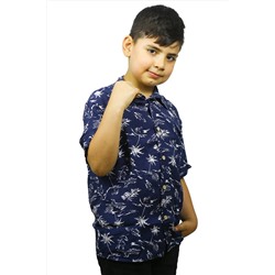 Рубашка для мальчика темно-синего цвета с белым рисунком листьев ÇG-ASG128