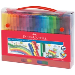 Фломастеры Faber-Castell "Connector", 60цв., смываемые, соединяемые колпачки, пластик. уп., европодвес