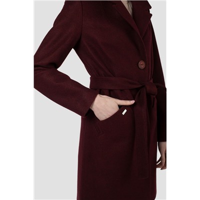 01-11729 Пальто женское демисезонное (пояс) валяная шерсть бордовый