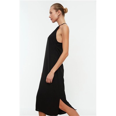 Черное тканое платье-миди с вырезом через шею TWOSS22EL1814