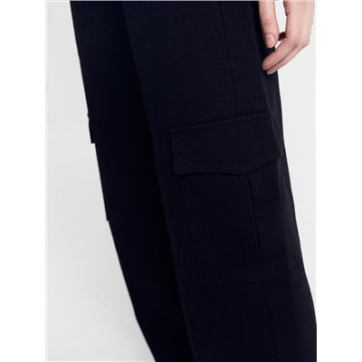 Свободные брюки карго черного цвета с тесьмой в поясе