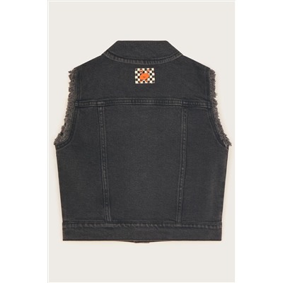 Monsoon Badge Denim Black Waistcoat