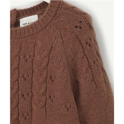 PULL MARRON BÉBÉ FILLE EN MAILLE AJOURÉE