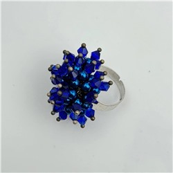 Кольцо с хрусталем и бусинкой под жемчуг цвет темно-синий 8
