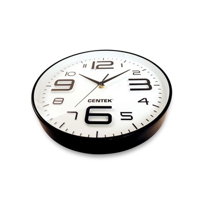 Часы настенные Centek СТ-7101 <White> 30 см диам., круг, ОБЪЁМНЫЕ ЦИФРЫ, плавный ход