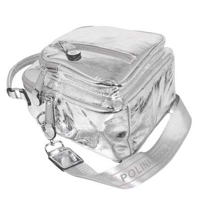 Рюкзак натуральная кожа лаковая, цвет серебро, маленький, ручка на плечо, Polina & Eiterou W 18146-18j