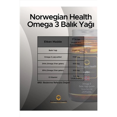 Norwegian Health Omega 3 Balık Yağı 60 Kapsül Рыбий жир норвежского здоровья Омега-3, 60 капсул