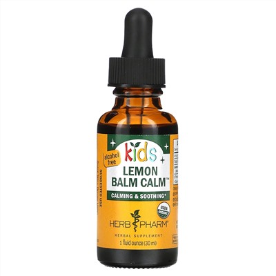 Herb Pharm, Успокаивающий сироп для детей из органической лимонной мяты, без алкоголя, 1 жидкая унция (30 мл)
