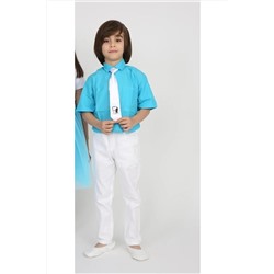 Льняная однотонная рубашка с короткими рукавами для мальчиков 23 апреля, 29 октября, 19 мая, выпускной показ 09907FGDFGFDG